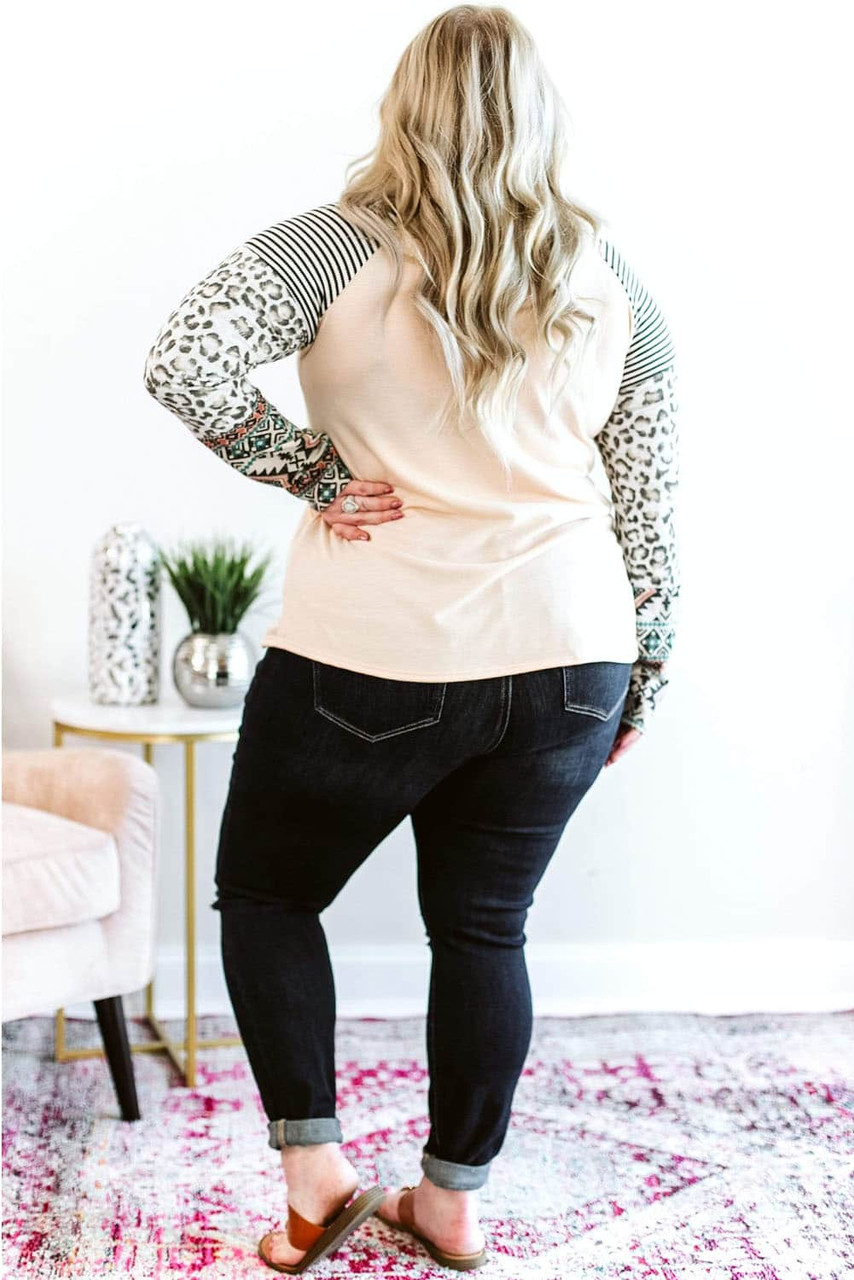 Apricot Plus Size Contrast Long Sleeve Top