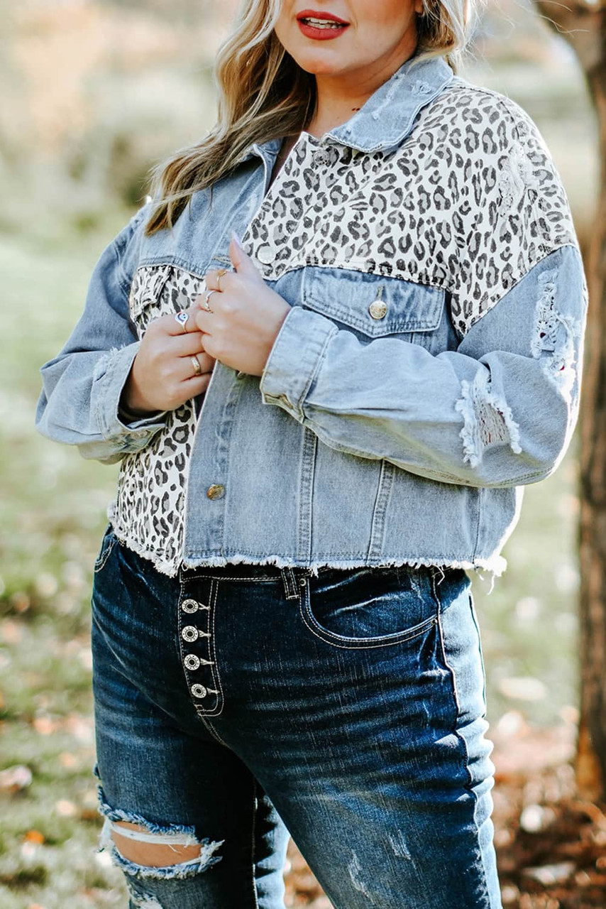 Plus Size Leopard Ripped Cropped Denim Jacket | Denim chic, Denim top,  Distressed denim