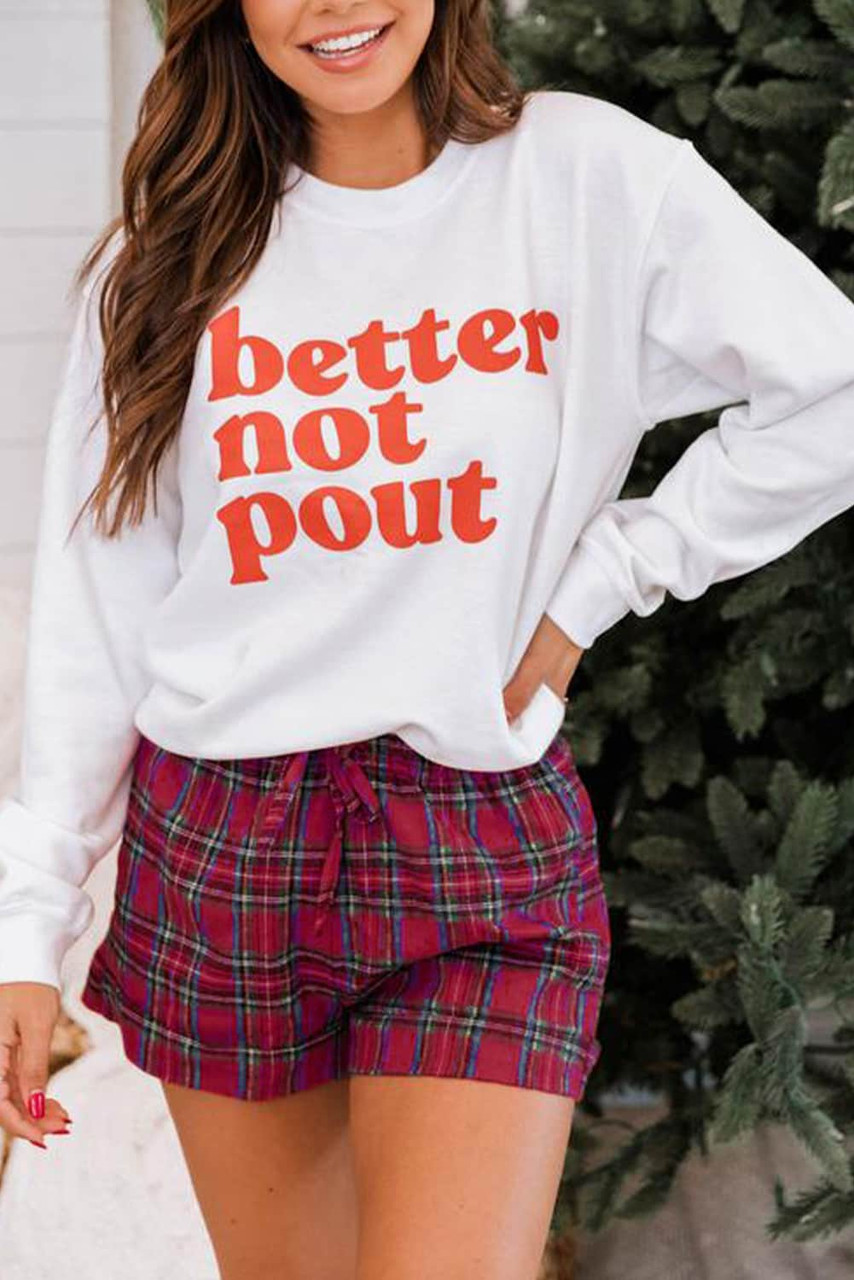 2pcs Better Not Pout Sweatshirt and Plaid Shorts Set 2pcs Better Not Pout Sweatshirt and Plaid Shorts Set