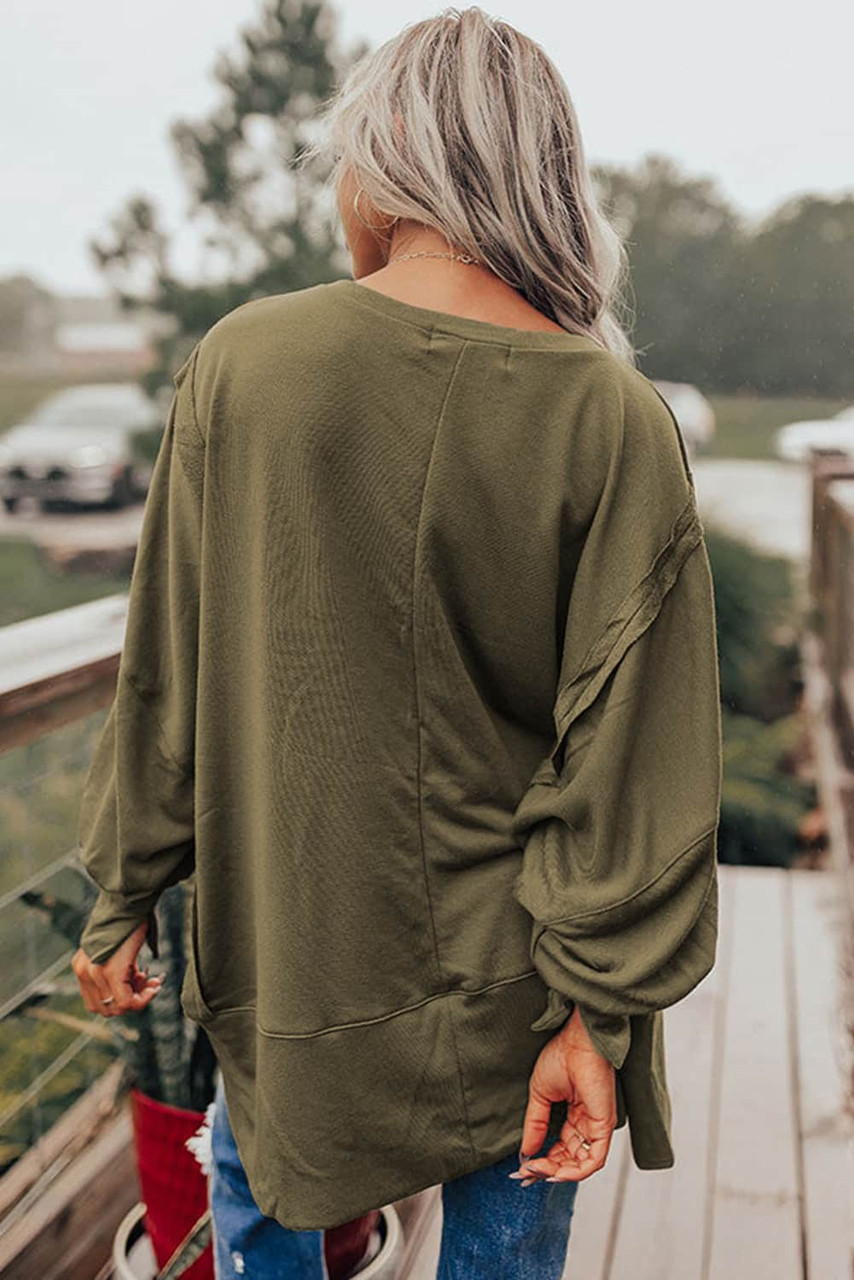 Green Patchwork Drop Shoulder Oversized Top