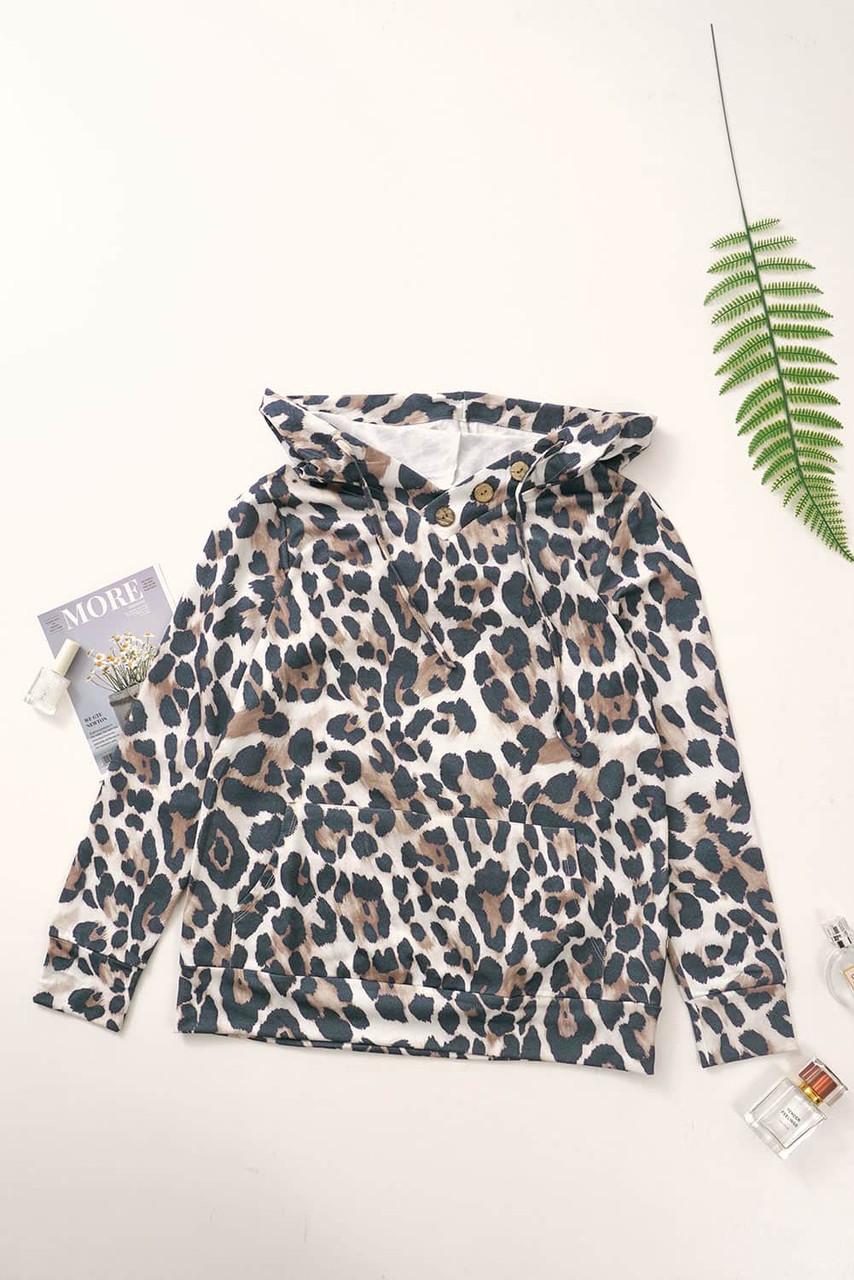 Leopard Print Kangaroo Pocket Hoodie