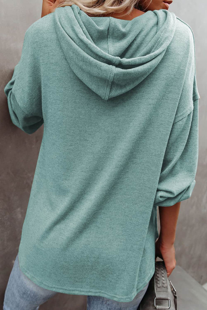 Buttoned High and Low Hem Hoodie