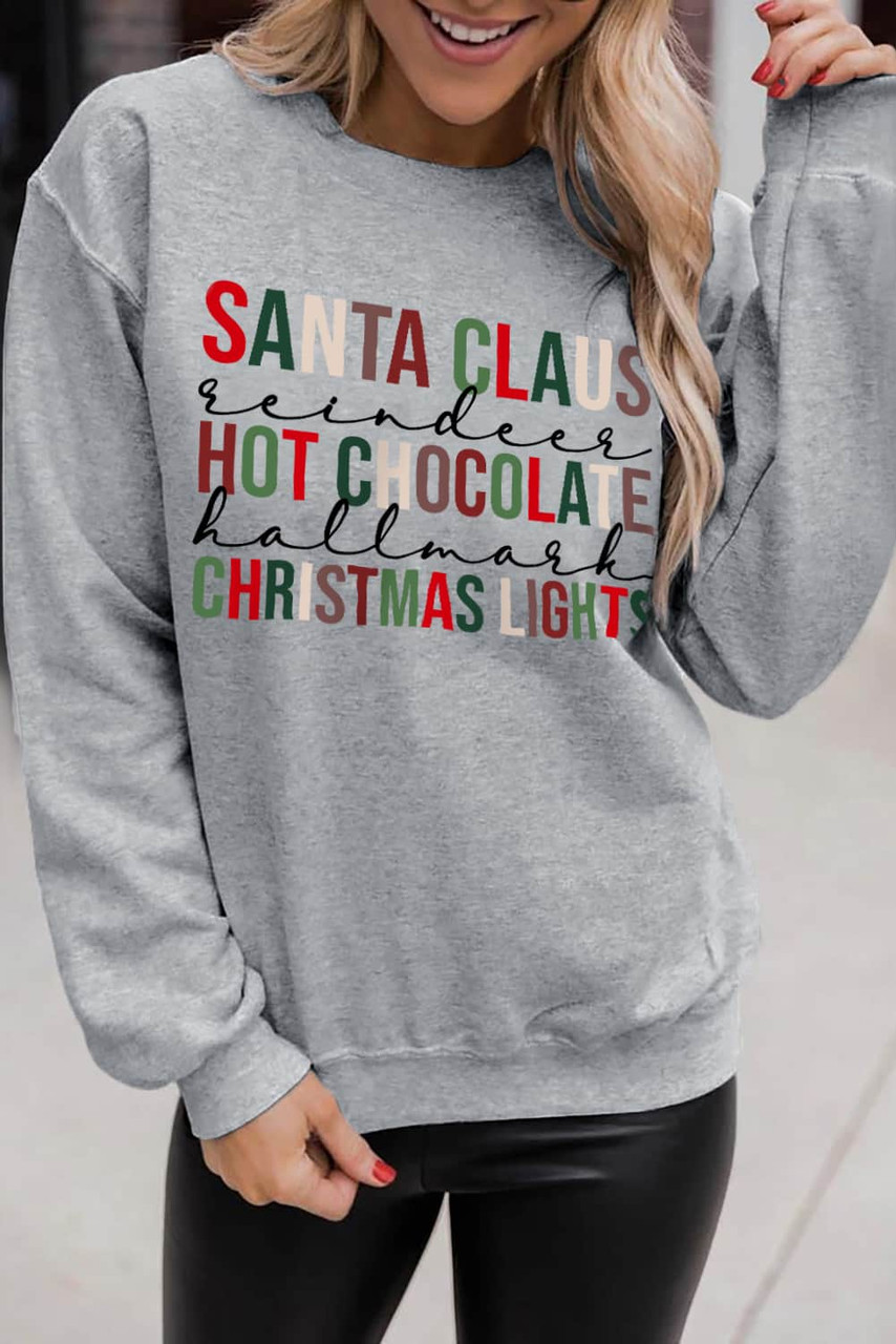 Gray Christmas Letter Graphic Print Pullover Sweatshirt