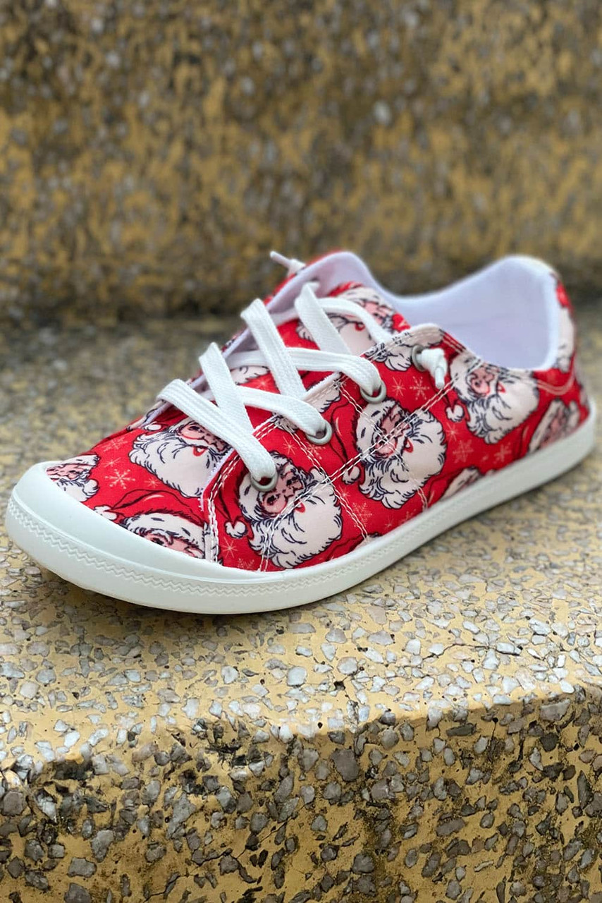 Red Christmas Santa Clause Print Slip On Shoes