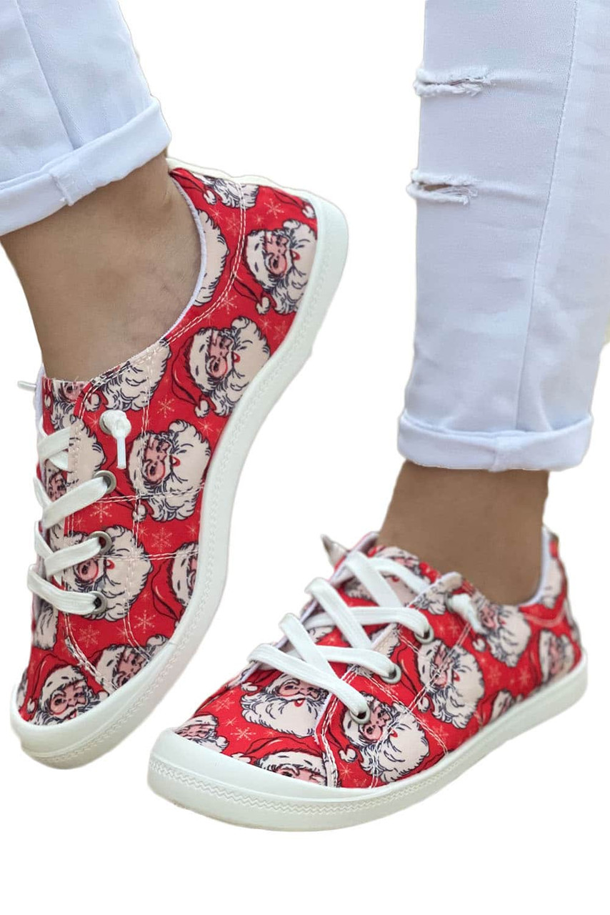 Red Christmas Santa Clause Print Slip On Shoes
