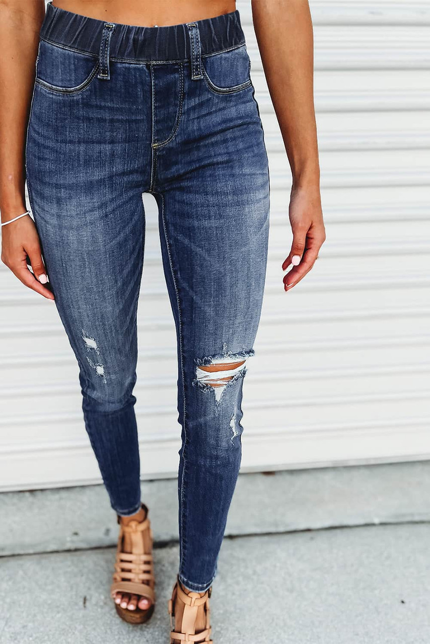 Blue Distressed High Waist Skinny Jeans