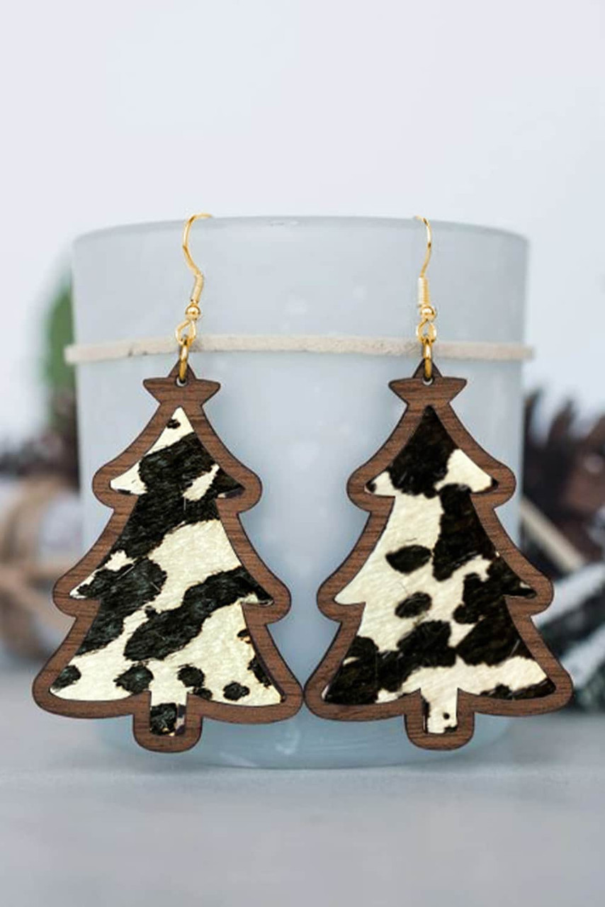 Black Christmas Tree Shape Pattern Print Dangle Earrings