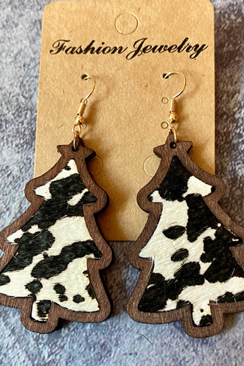 Black Christmas Tree Shape Pattern Print Dangle Earrings