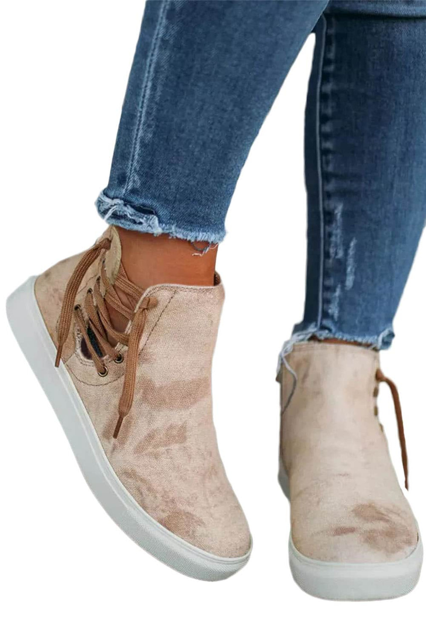 Beige High Top Drawstring Zipped Slip-on Sneakers