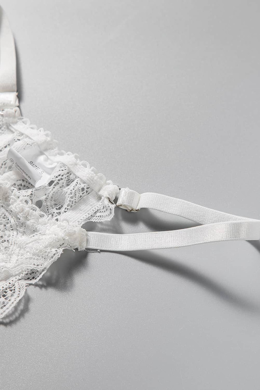 White Solid Sexy Lace Bralette Lingerie Set
