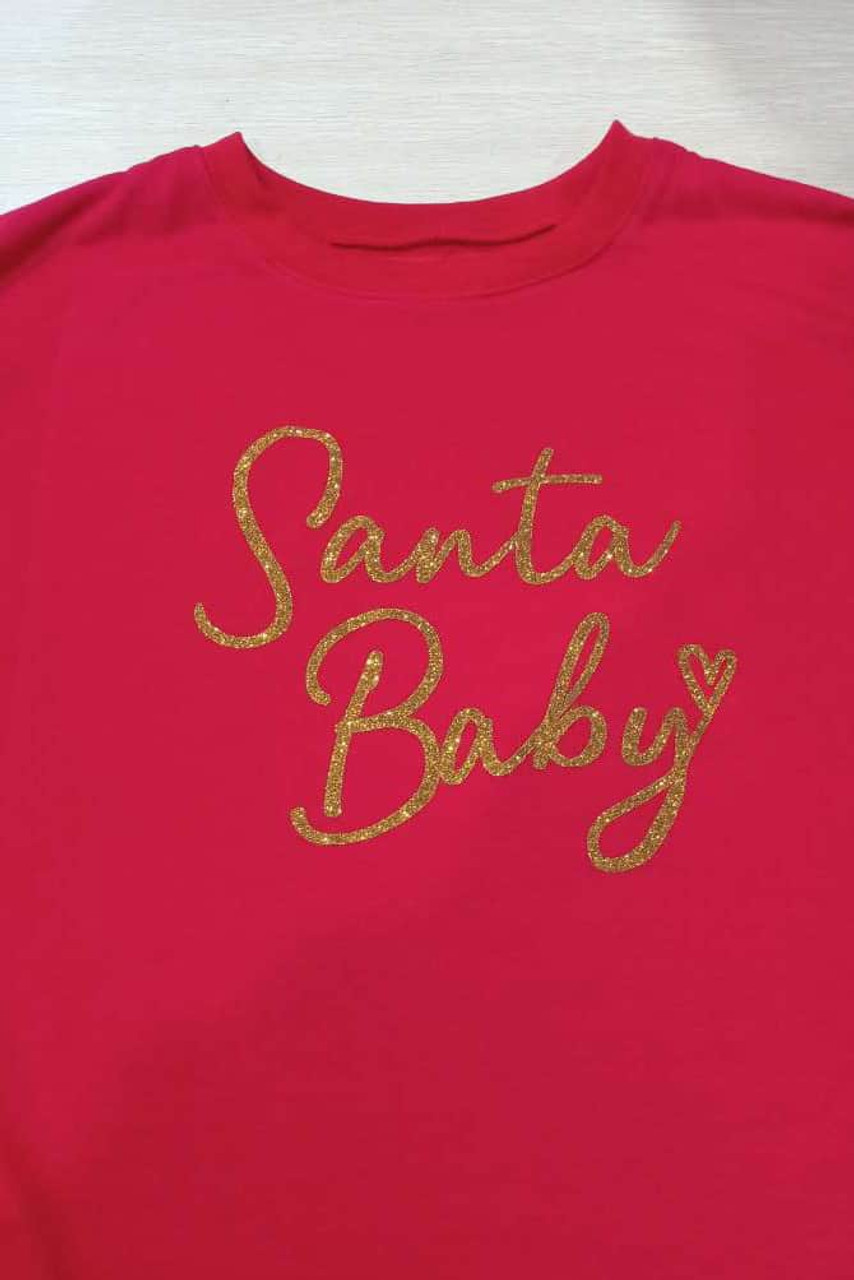 Red Santa Baby Letter Glitter Print Pullover Sweatshirt