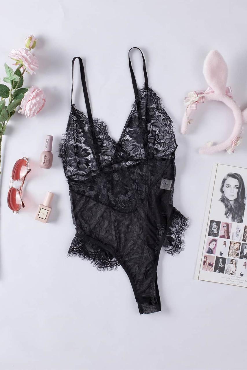 Black Lace Mesh Teddy Lingerie