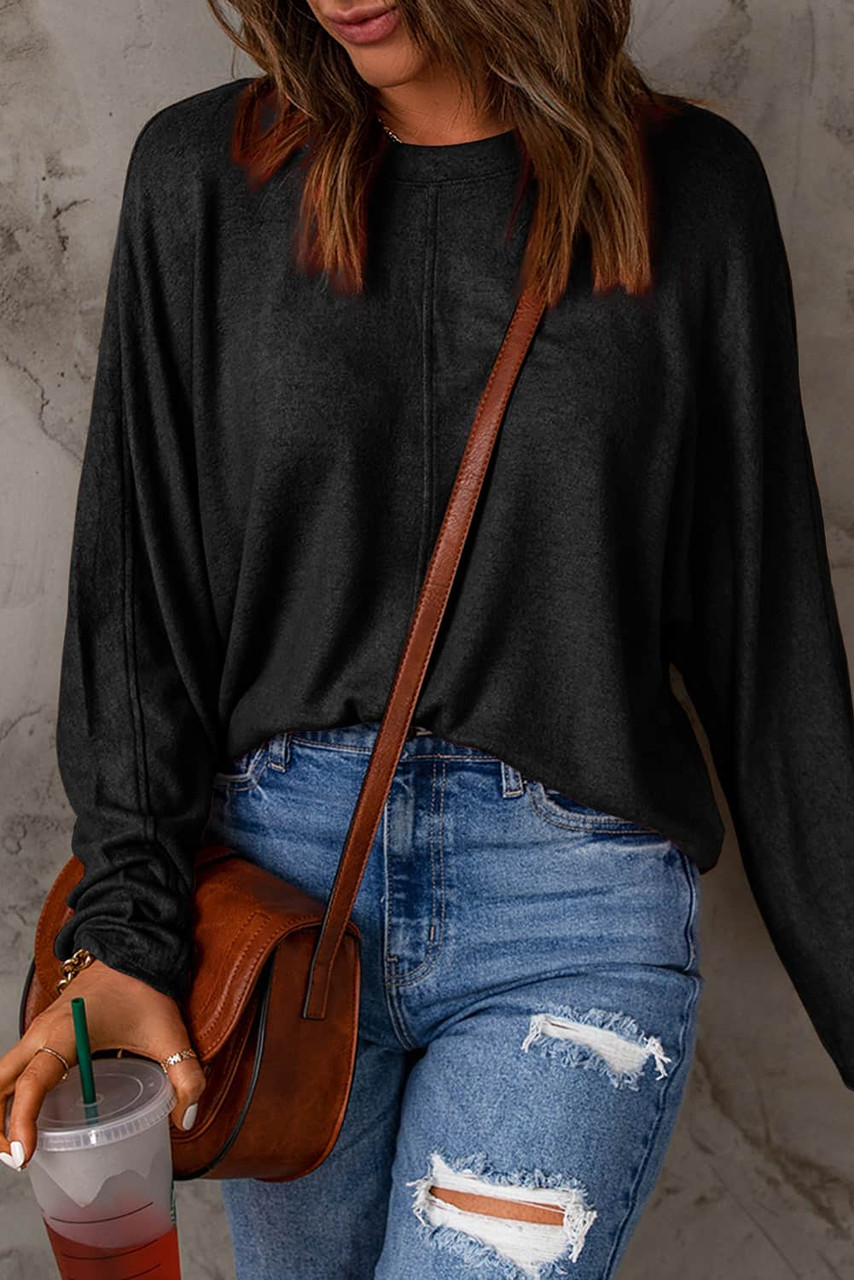 Black Solid Color Patchwork Long Sleeve Top Black Solid Color Patchwork Long Sleeve Top