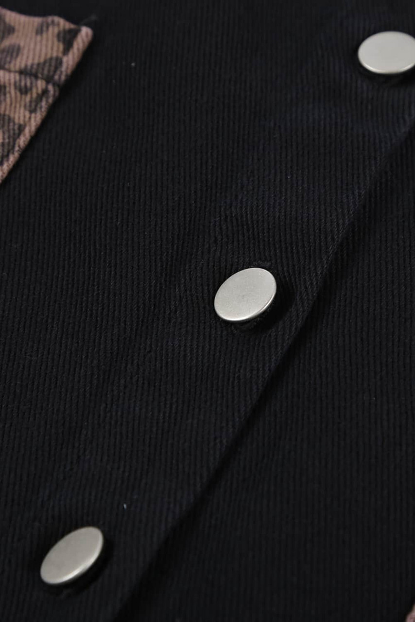 Black Contrast Leopard Denim Jacket Black Contrast Leopard Denim Jacket