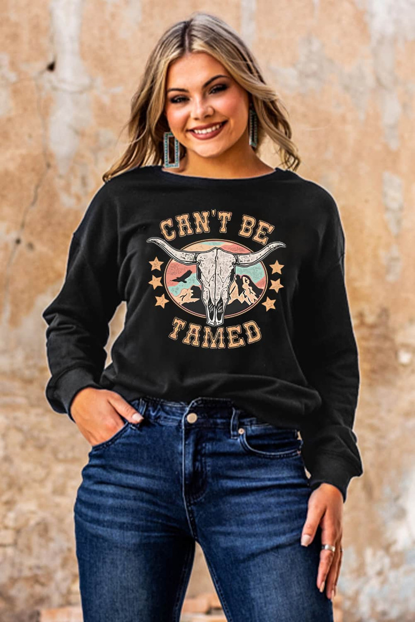 Black Can't Be Tamed Ox Head Graphic Sweatshirt