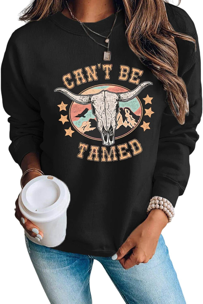 Black Can't Be Tamed Ox Head Graphic Sweatshirt