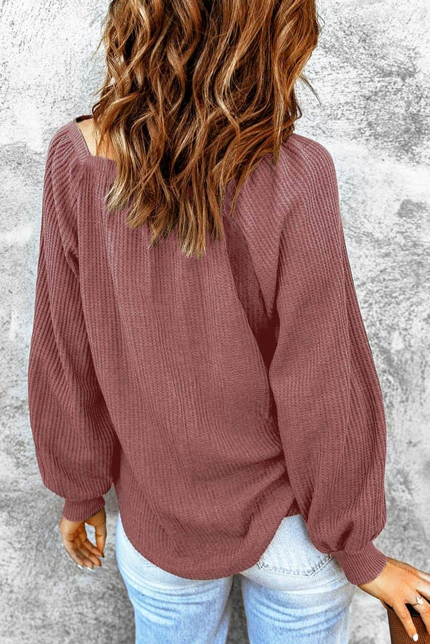 Square Neck Puff Sleeve Waffle Knit Top Square Neck Puff Sleeve Waffle Knit Top