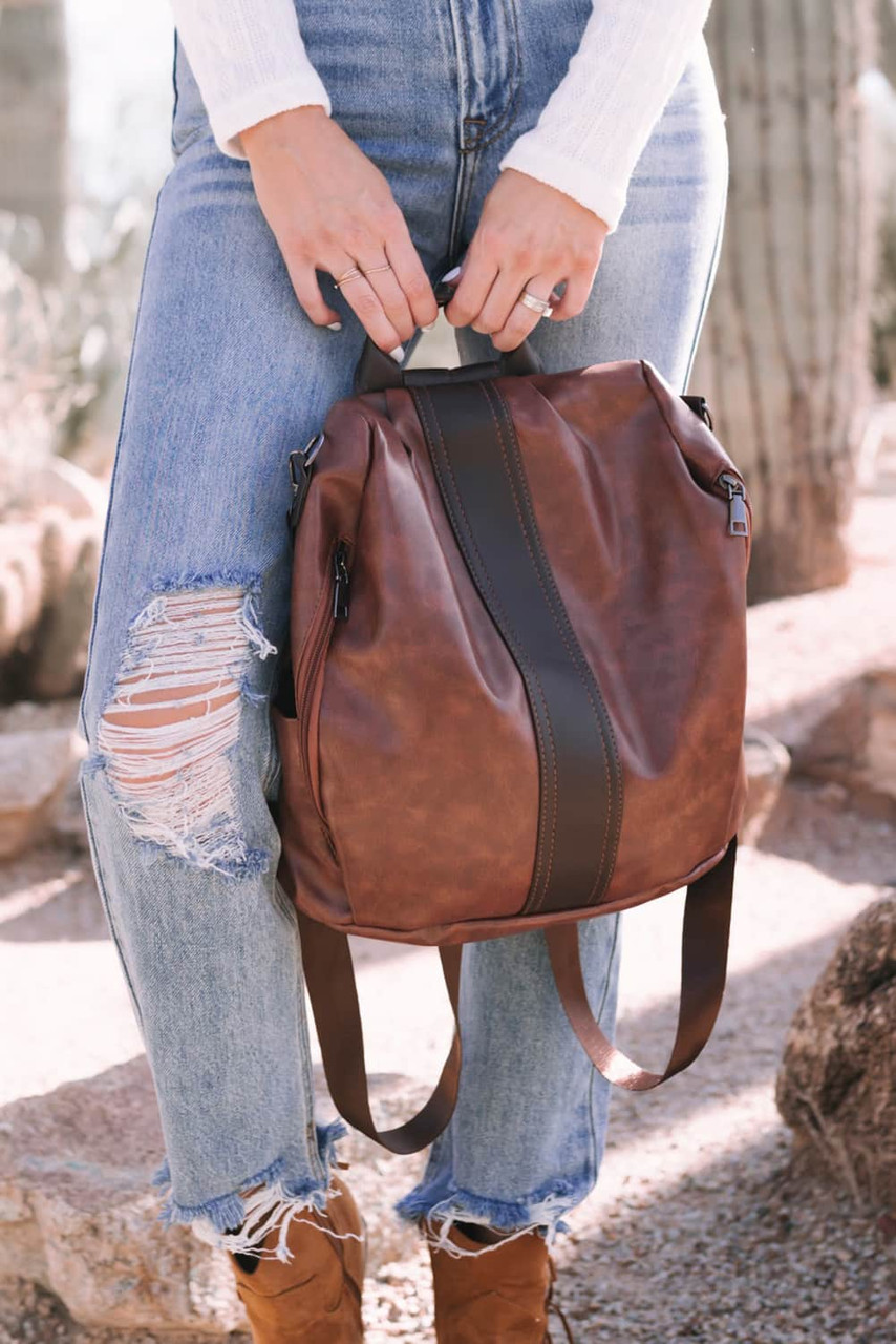 Brown Multifunctional Retro Faux Leather Backpack Brown Multifunctional Retro Faux Leather Backpack
