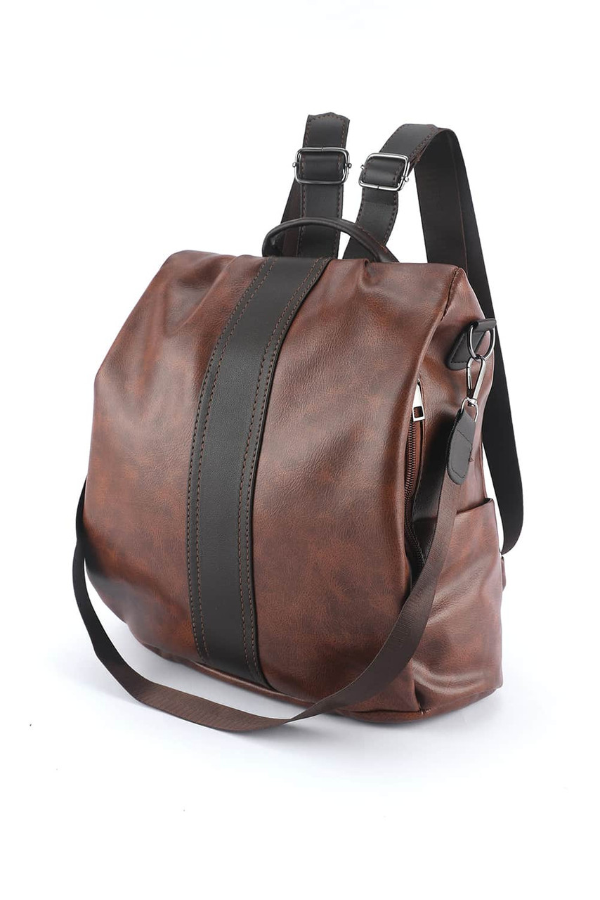 Brown Multifunctional Retro Faux Leather Backpack Brown Multifunctional Retro Faux Leather Backpack