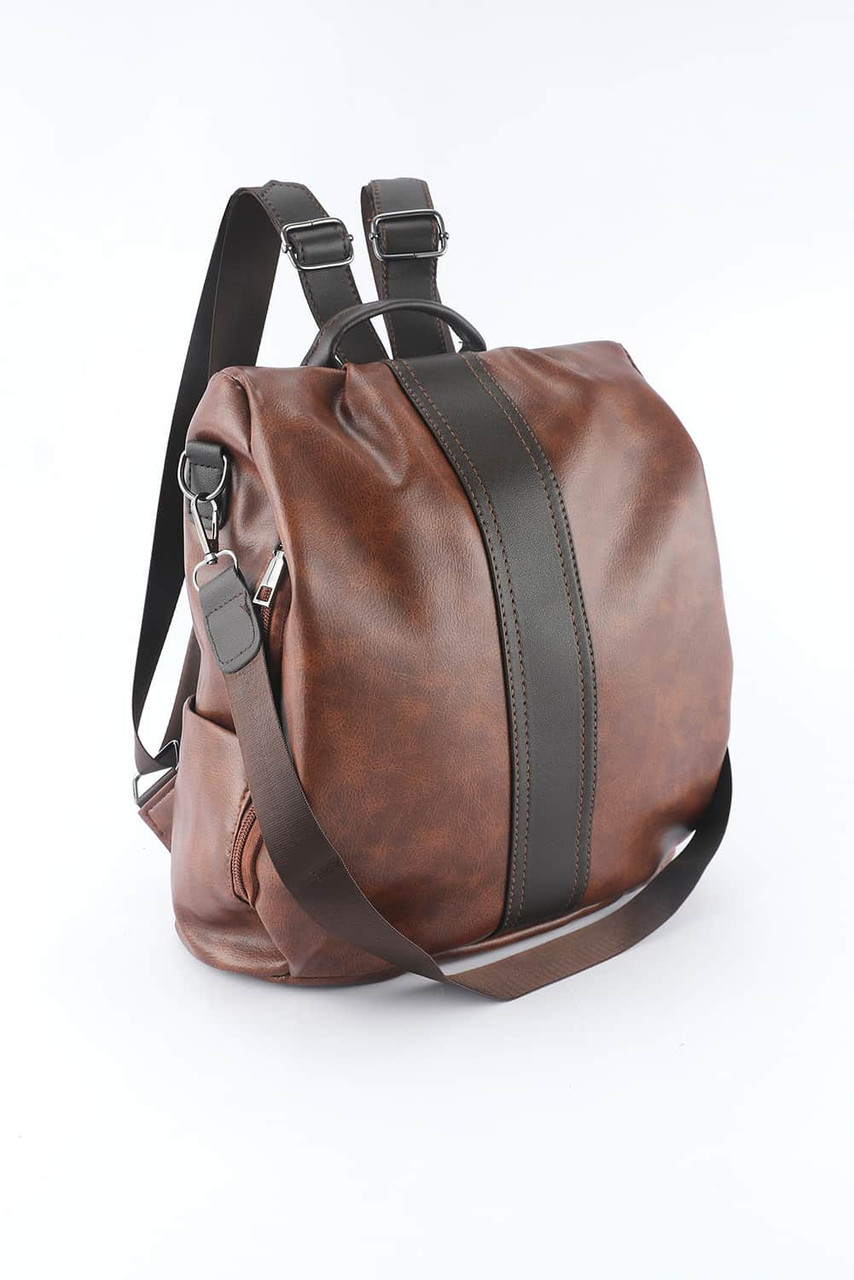 Brown Multifunctional Retro Faux Leather Backpack Brown Multifunctional Retro Faux Leather Backpack