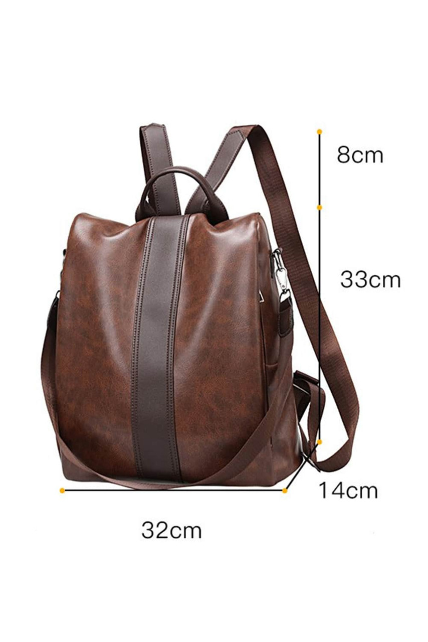 Brown Multifunctional Retro Faux Leather Backpack