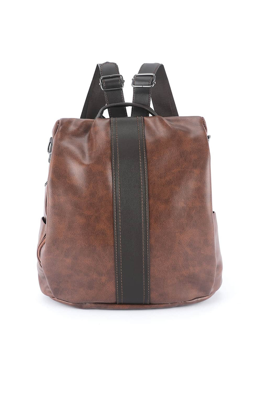 Brown Multifunctional Retro Faux Leather Backpack Brown Multifunctional Retro Faux Leather Backpack
