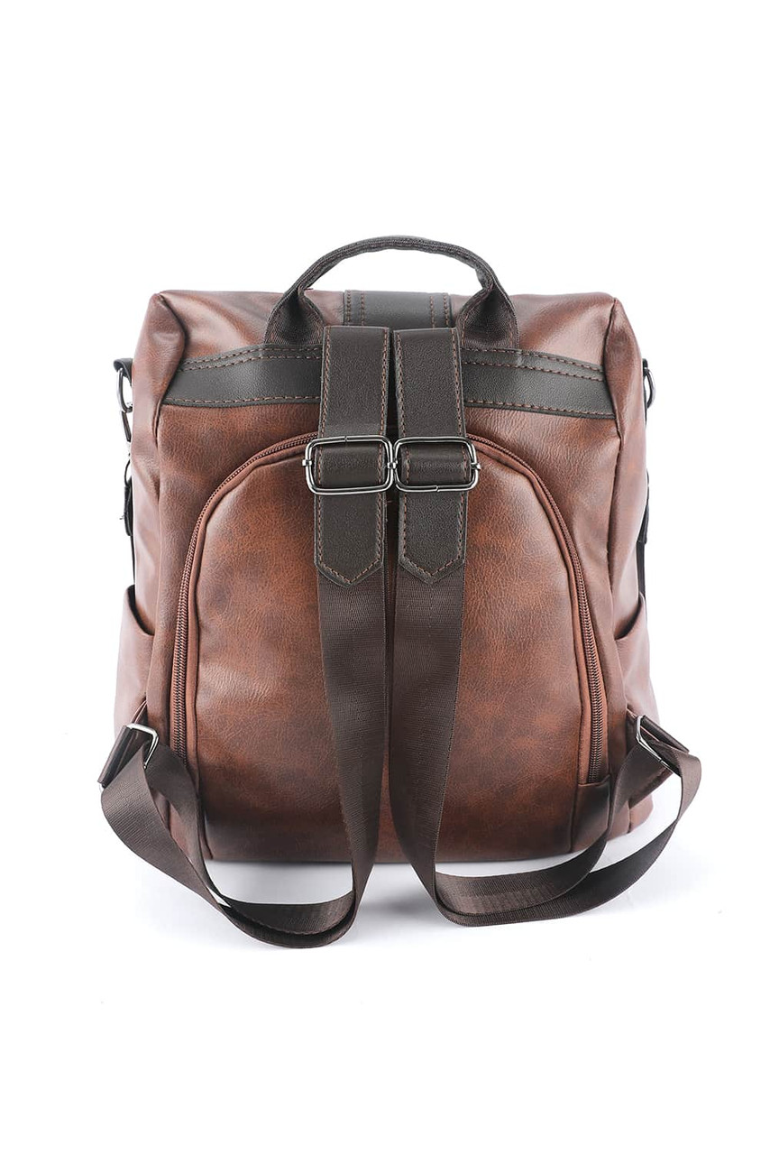 Brown Multifunctional Retro Faux Leather Backpack