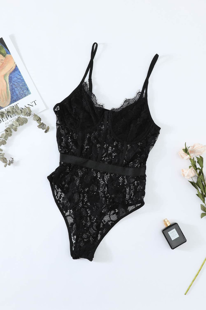 Black Lace Panelled Teddy Lingerie