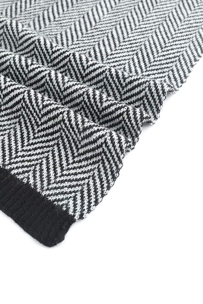 Black Herringbone Knitted Cotton Blend Scarves