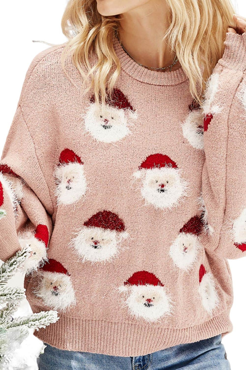 Pink Christmas Santa Claus Pullover Sweater