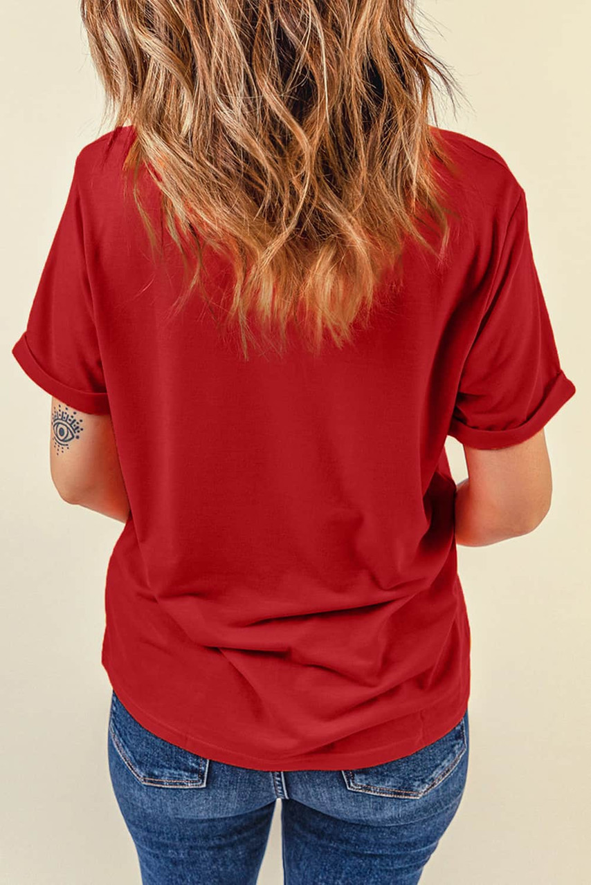 Red Leopard Christmas Tree Print Short Sleeve Graphic Tee