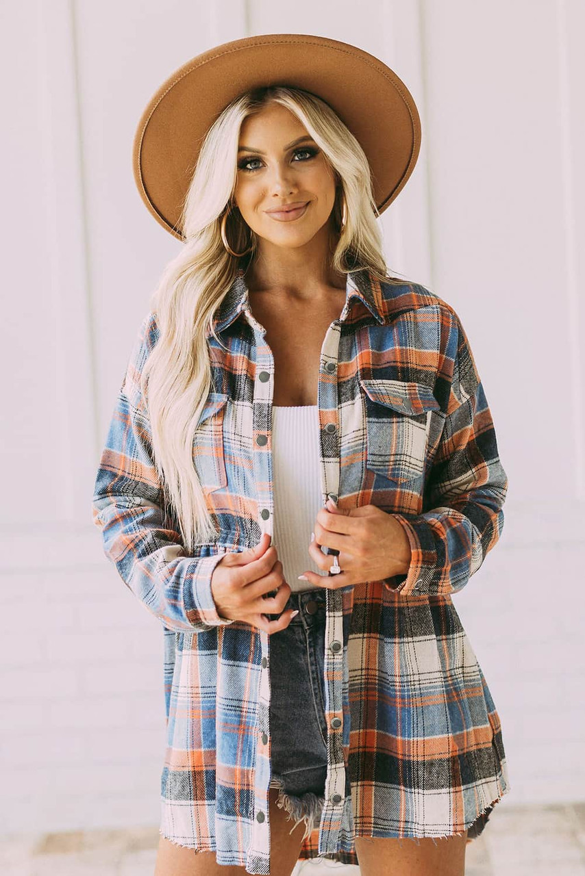 Multicolor Plaid Button Down Ruffled Shirt Jacket