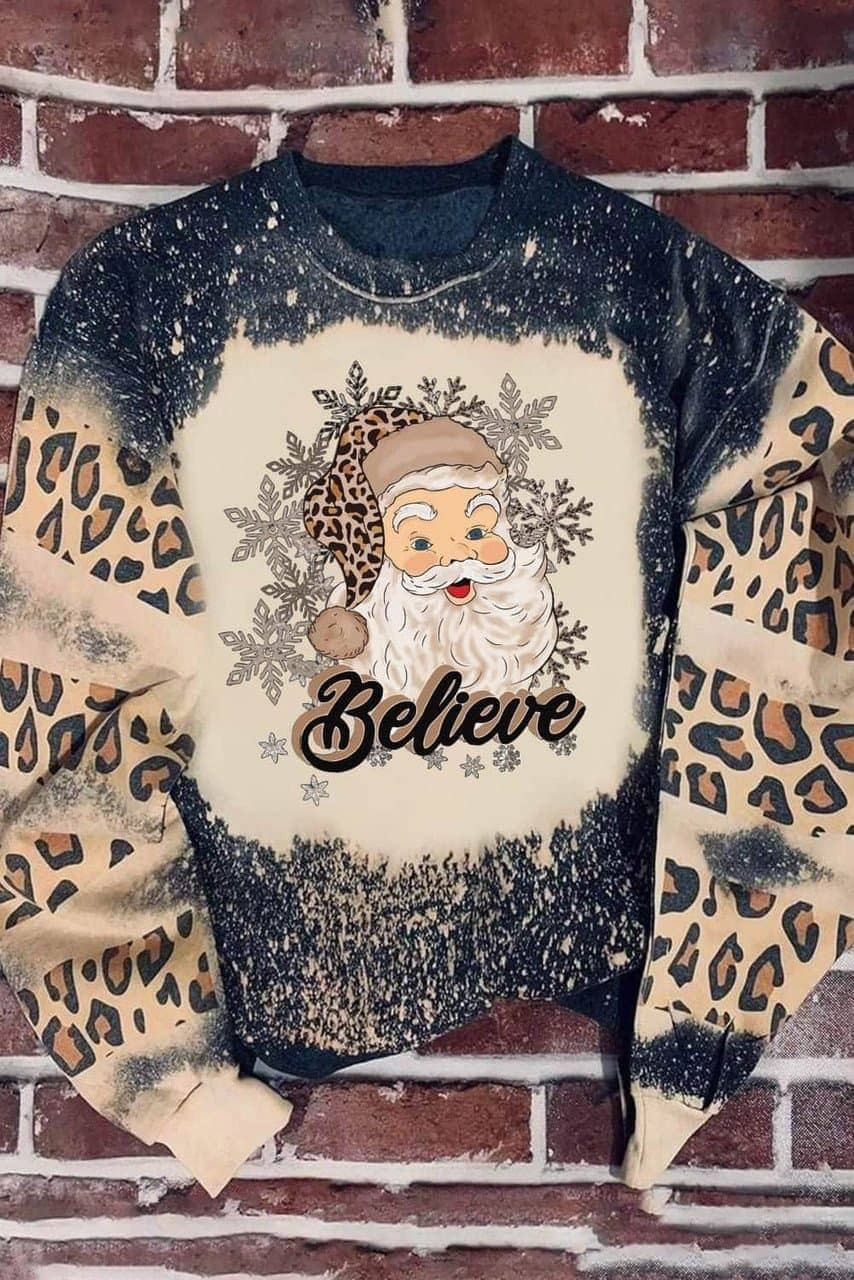 Black Believe Santa Clause Bleach Print Graphic Sweatshirt Black Believe Santa Clause Bleach Print Graphic Sweatshirt