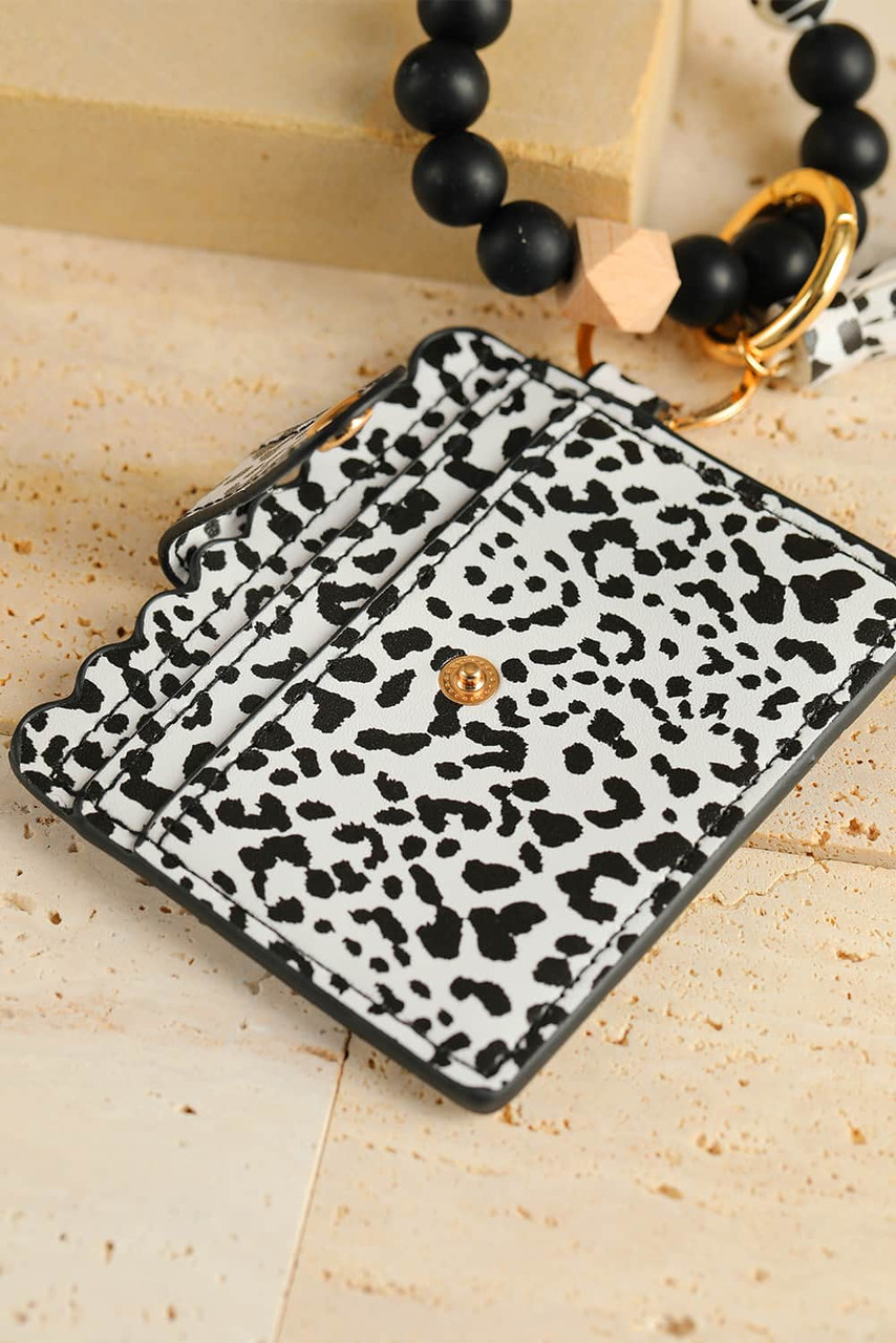 Black Silicone Bead Bracelet Key Buckle Leopard Card Holder