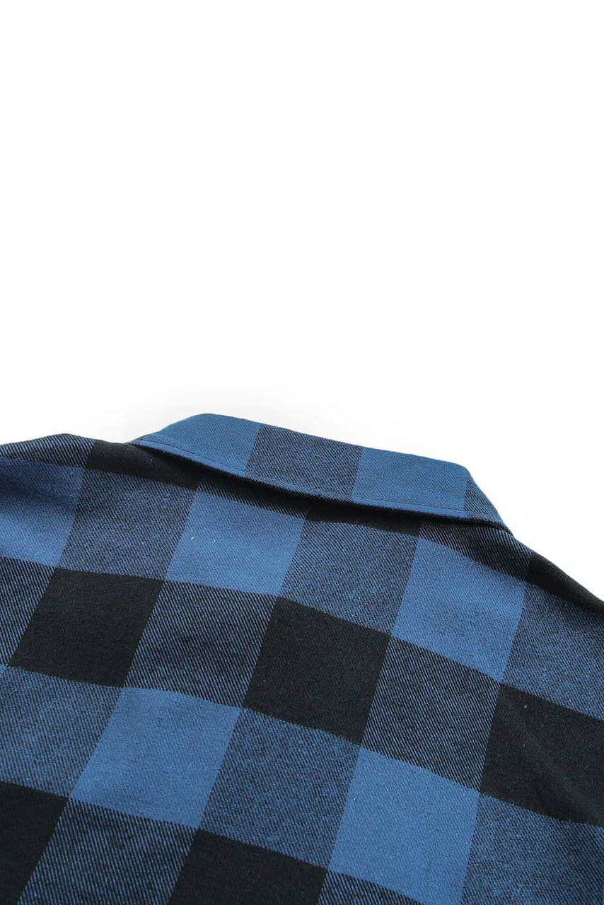 Blue Turn-down Collar Plaid Shirt Jacket