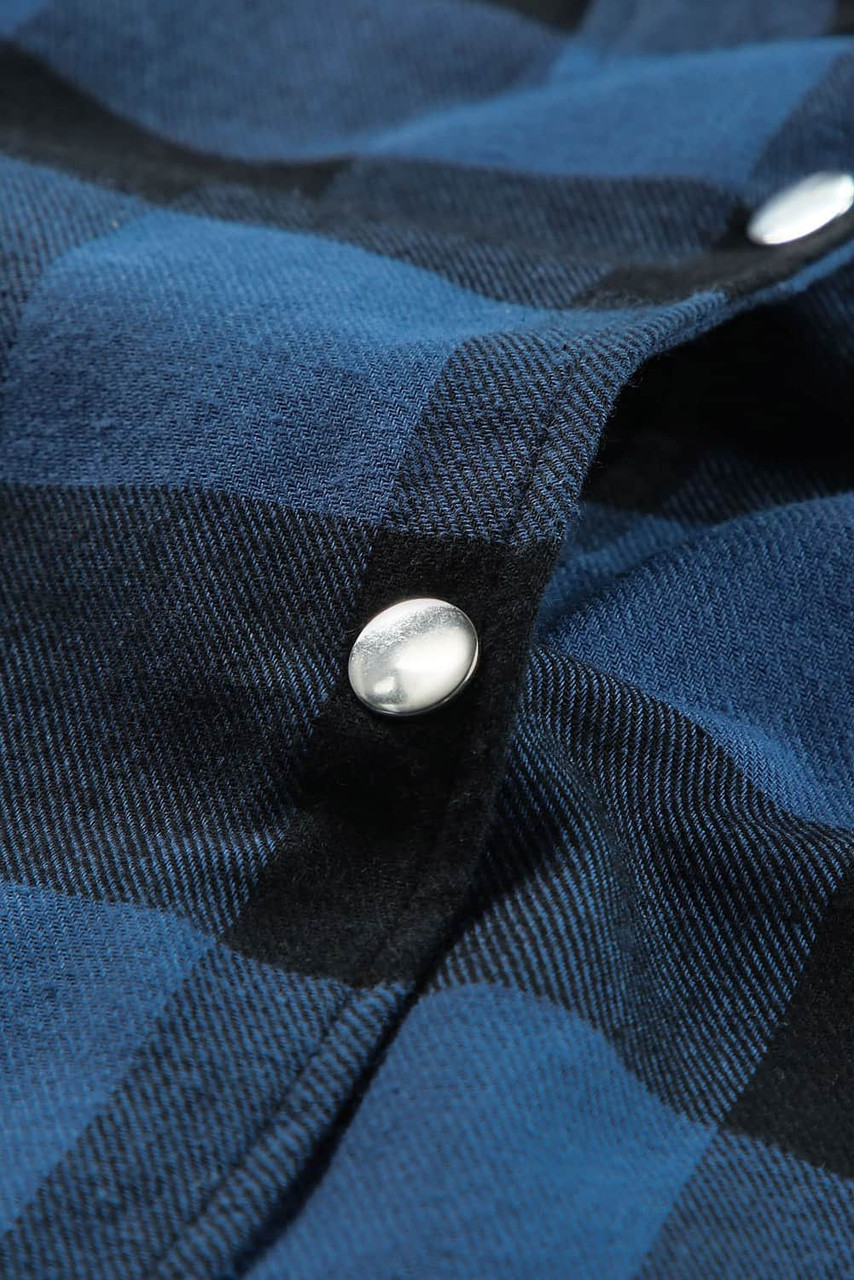Blue Turn-down Collar Plaid Shirt Jacket