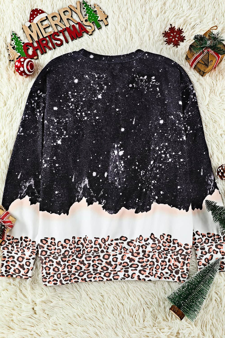 Black TEXAS Leopard Color Block Pullover Sweatshirt