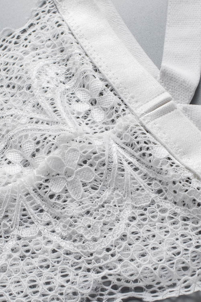 White Suspender Attached Lace Bralette Set
