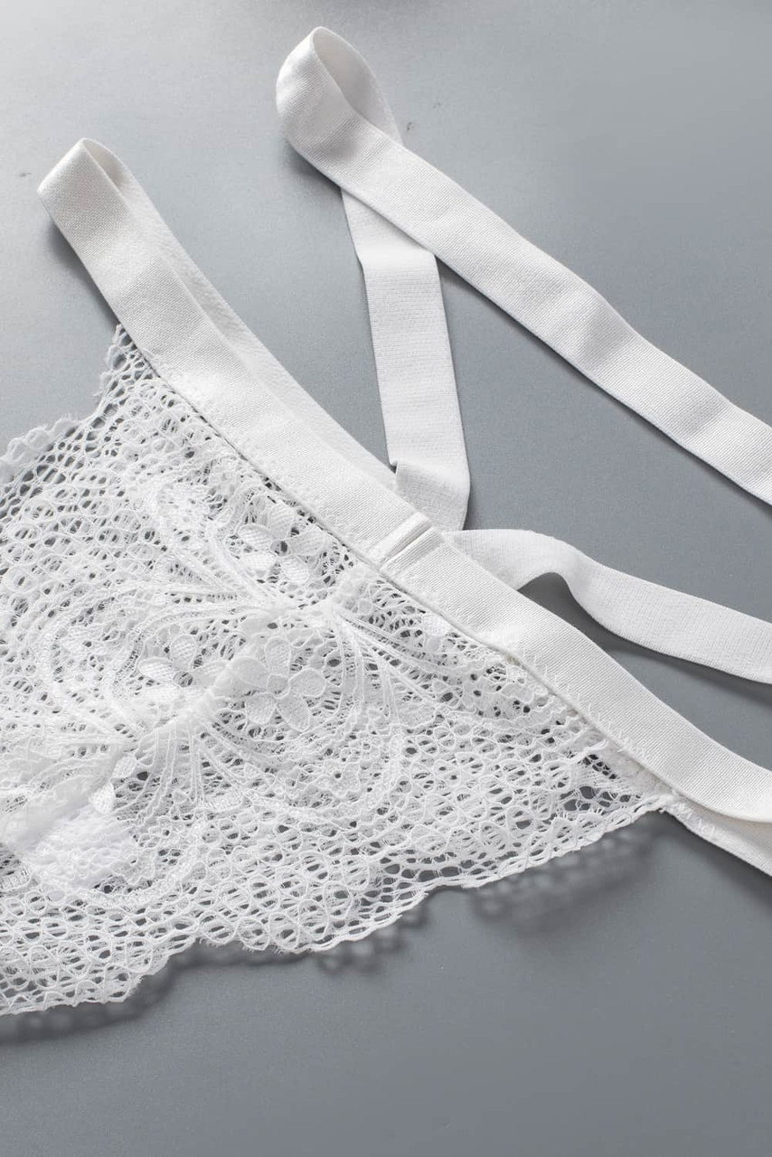 White Suspender Attached Lace Bralette Set