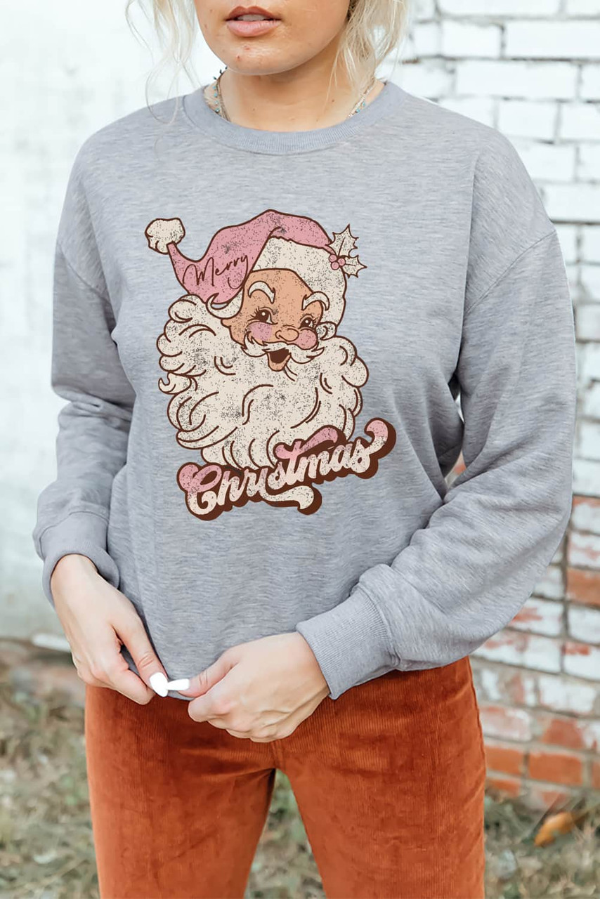 Gray Christmas Santa Clause Graphic Sweatshirt