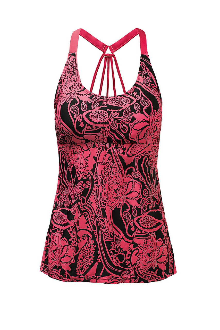 Red Floral Printed Blouson Tankini Top