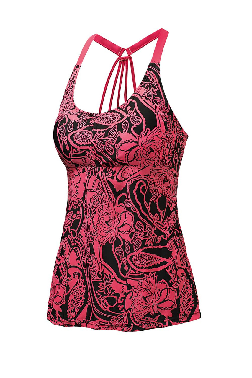 Red Floral Printed Blouson Tankini Top