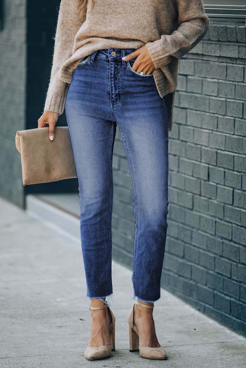 Blue High Waist Ankle-Length Skinny Jeans