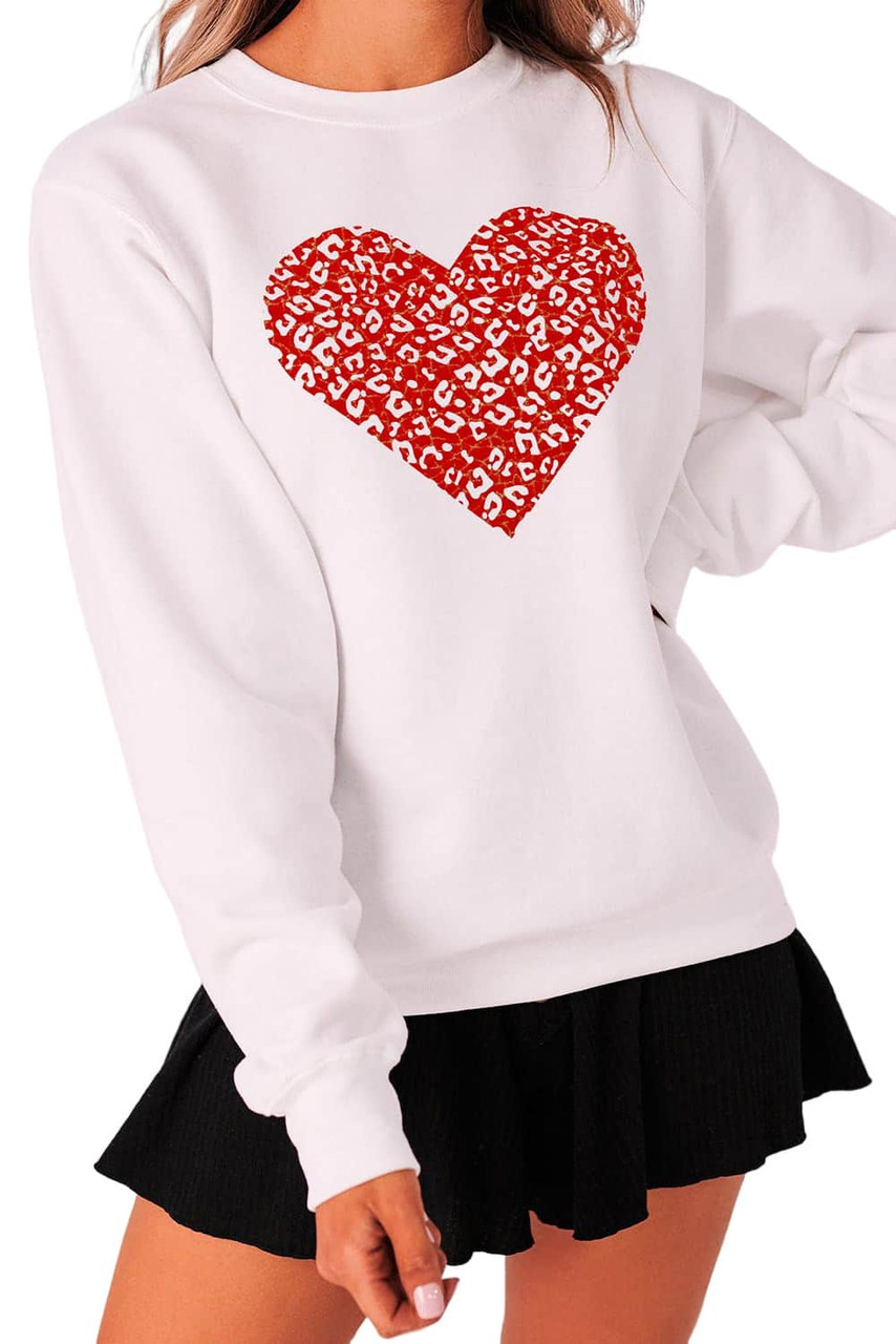 Beige Valentine's Day Heart Graphic Pullover Sweatshirt
