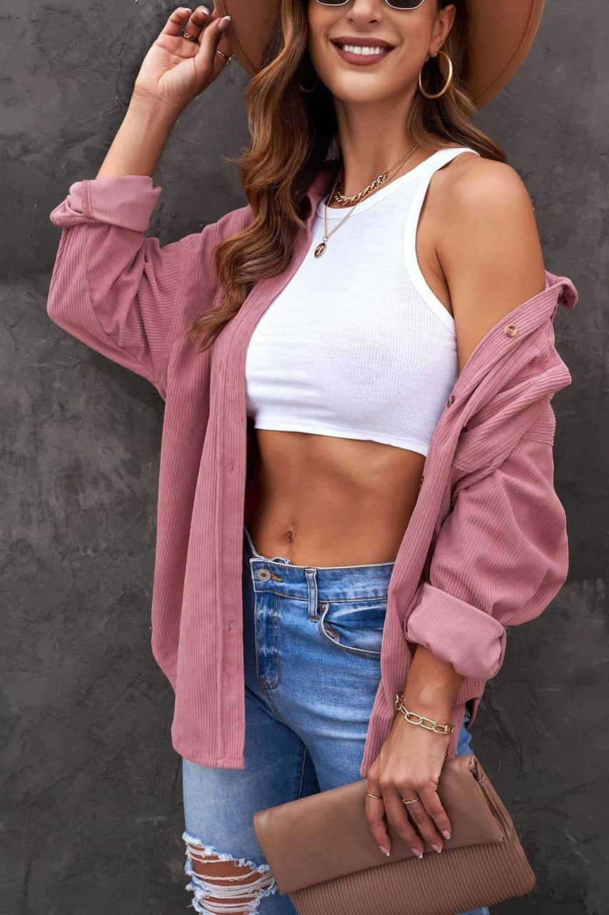 Pink Corduroy Button Pocket Shirt Pink Corduroy Button Pocket Shirt