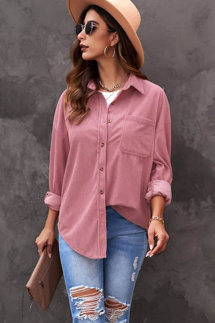 Pink Corduroy Button Pocket Shirt Pink Corduroy Button Pocket Shirt