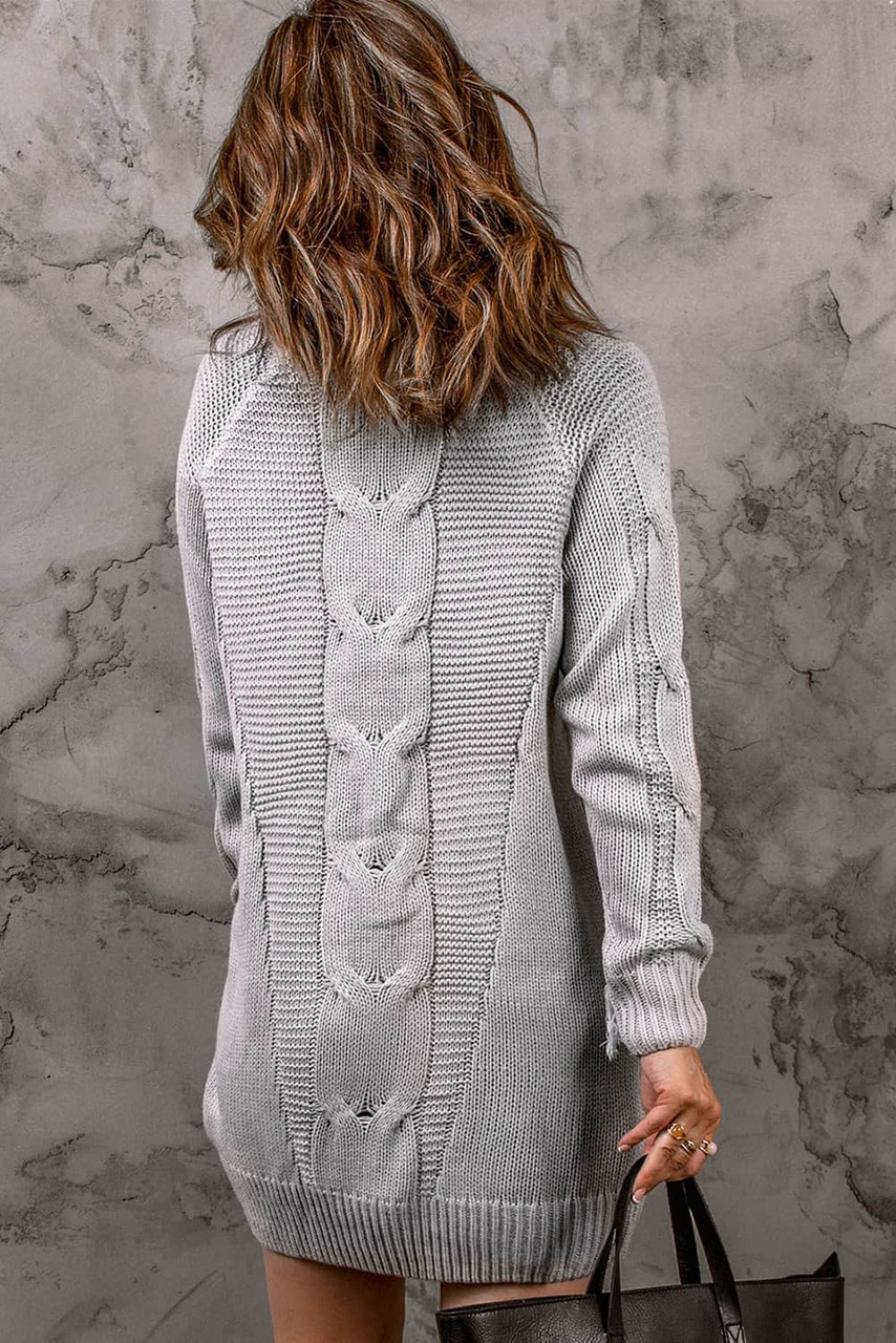 Gray Twist Fringe Casual High Neck Sweater Dress