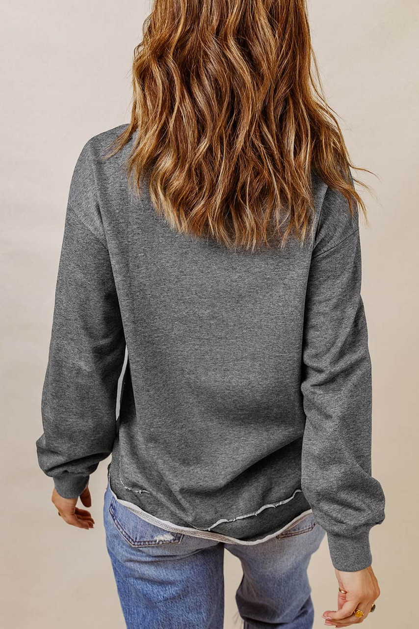 Gray Irregular Side Slit Pullover Sweatshirt