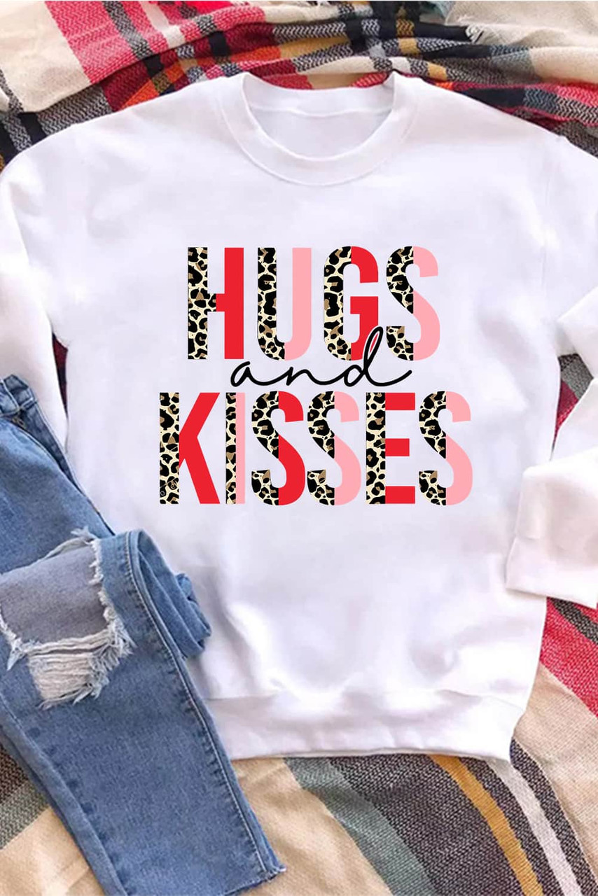 White HUGS and KISSES Leopard Long Sleeve Sweatshirt