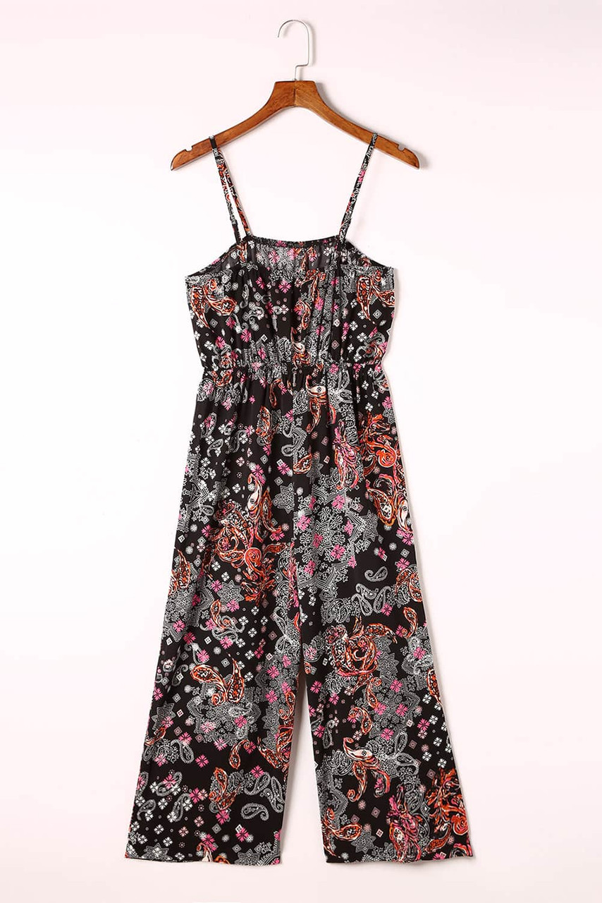 Black Mixed Paisley Print Cropped Jumpsuit